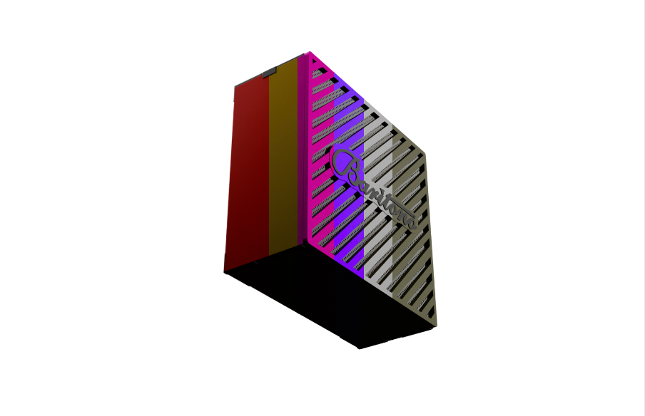 Customizable Baritono Edge Bluetooth speaker with slanted grille design, color options, and engraving feature