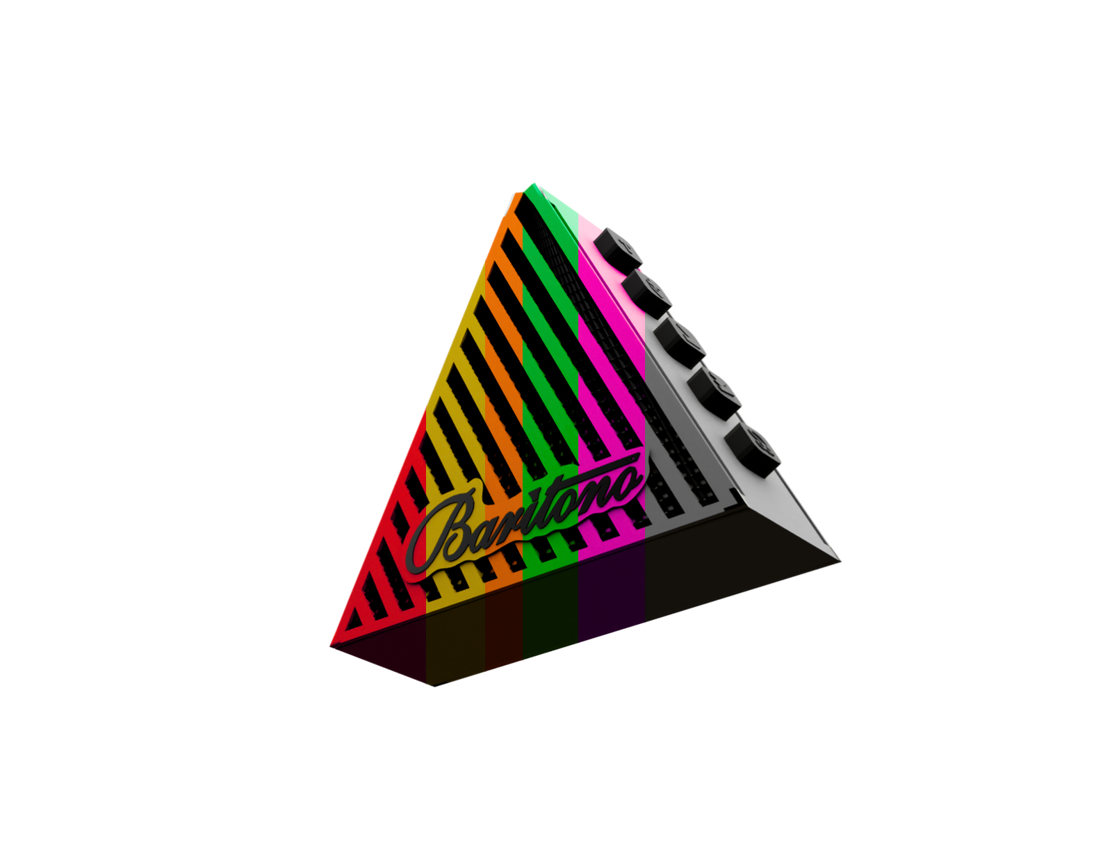 Customizable Baritono Tribe Bluetooth speaker with triangular design, color options, and name engraving