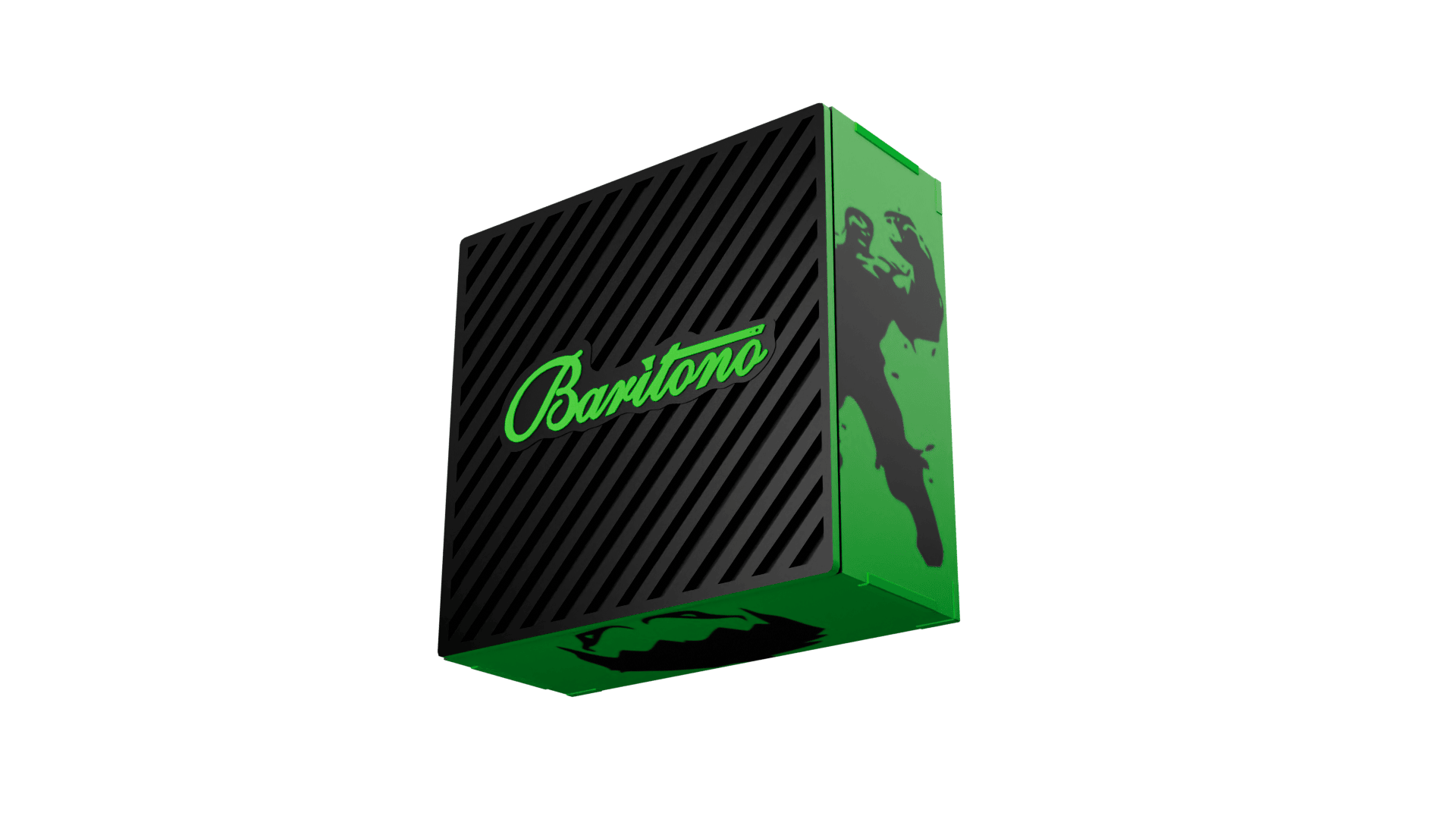 Baritono Hulk Edition Bluetooth speaker in green and black with Hulk fist artwork and superhero-themed design