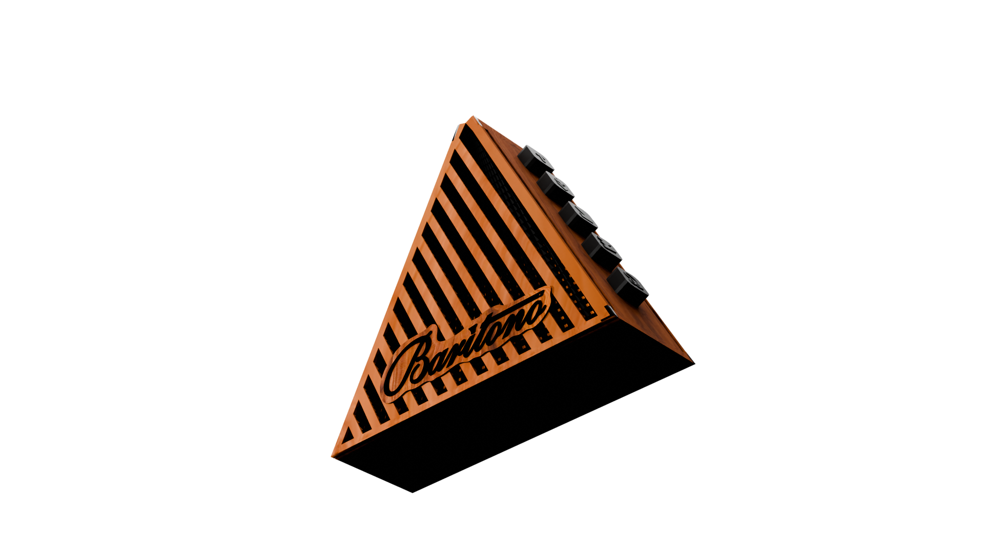 Baritono Tribe triangular Bluetooth speaker in light wooden with black buttons and striped grille