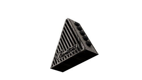Baritono Tribe triangular Bluetooth speaker in dark gray wooden with black buttons and striped grille